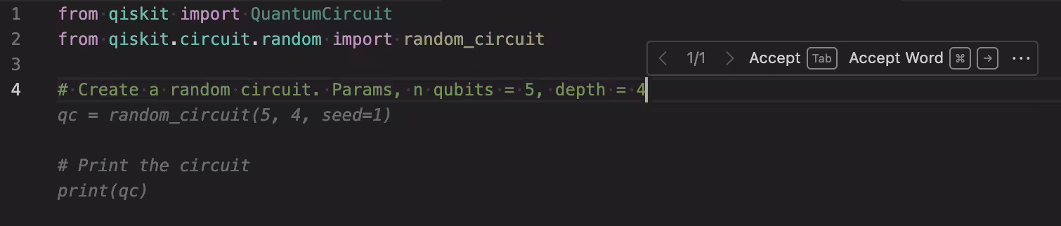 Die Symbolleiste, die erscheint, wenn du den Cursor über den vorgeschlagenen Code bewegst.